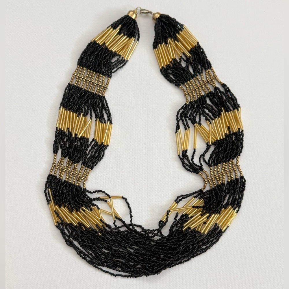 Black & Gold Multi-Strand Beaded Necklace